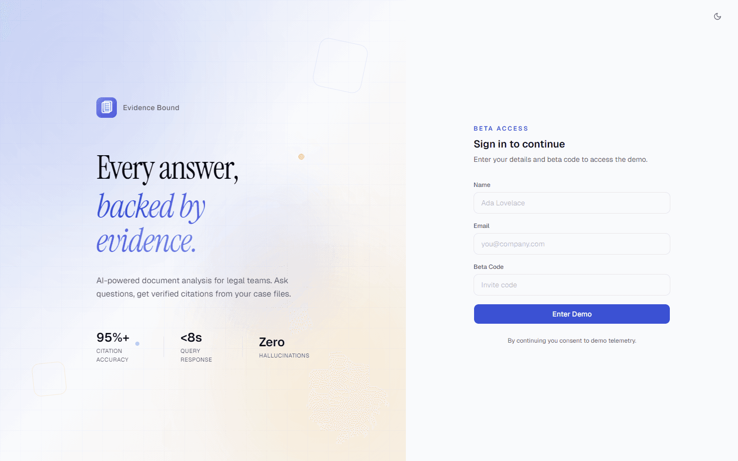 Evidence Bound interface for litigation teams